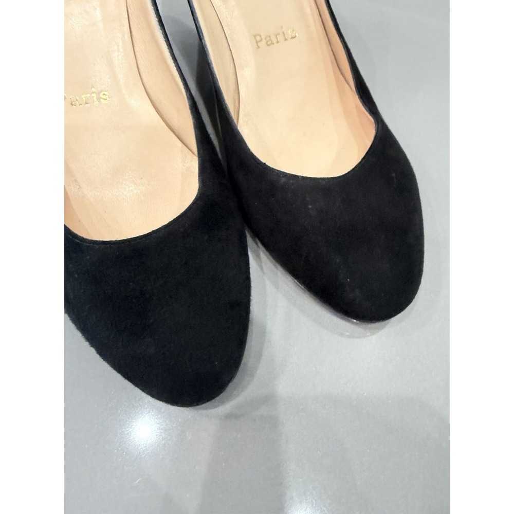 Christian Louboutin Black Suede Leather Wedge Slip-On Heel EU 39.5 - Picture 3 of 14